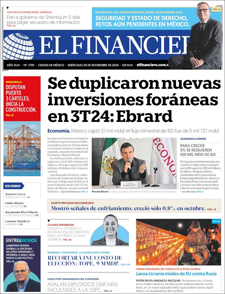 El Financiero, edición del miércoles 20 de noviembre de 2024