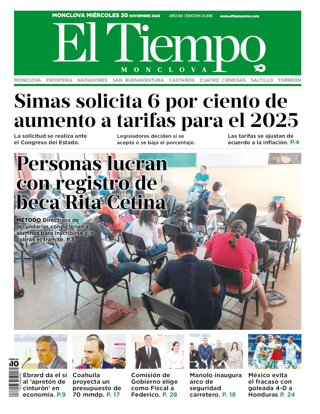 El Tiempo Monclova, edición del miércoles 20 de noviembre de 2024