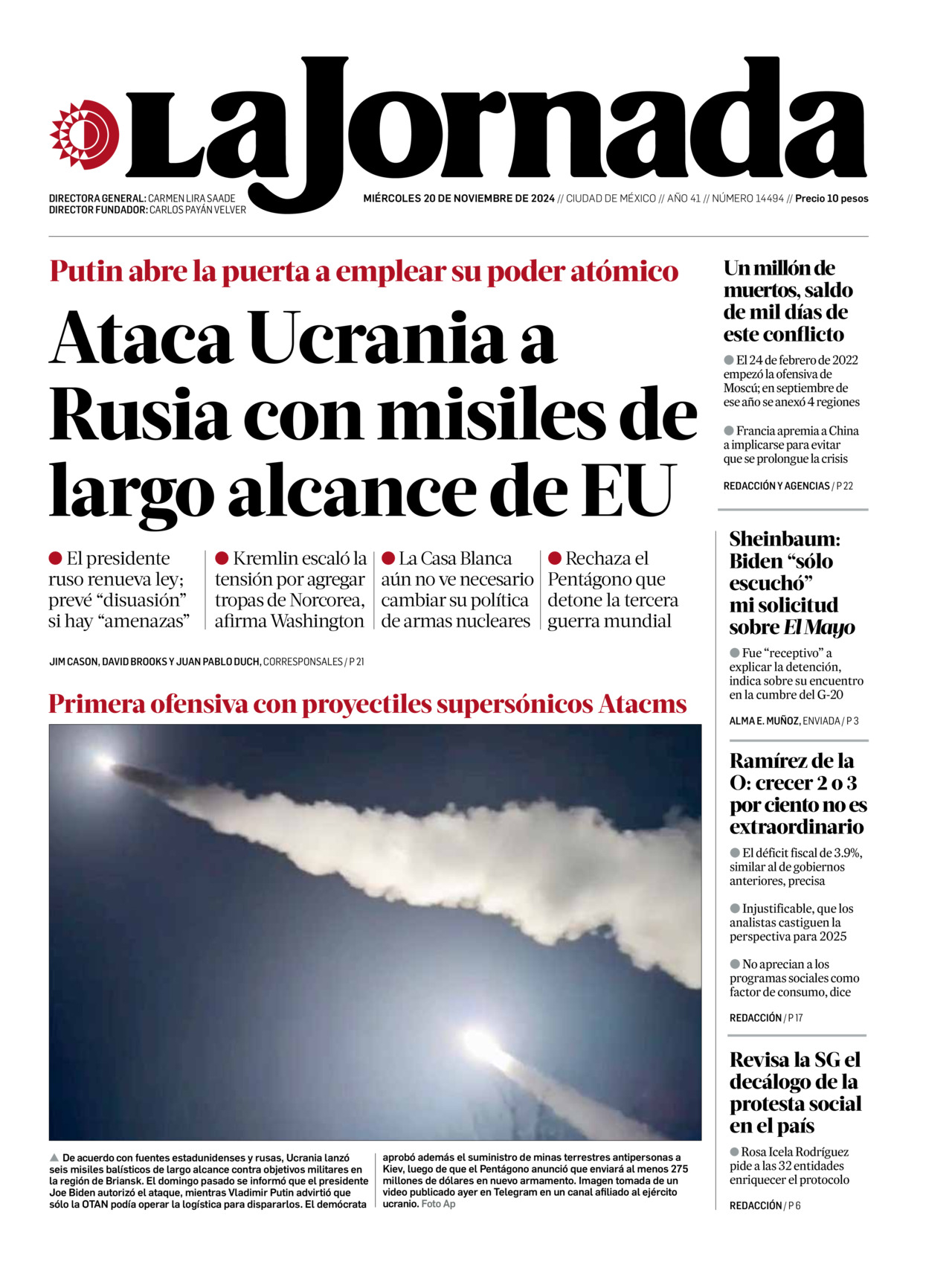 La Jornada, edición del miércoles 20 de noviembre de 2024