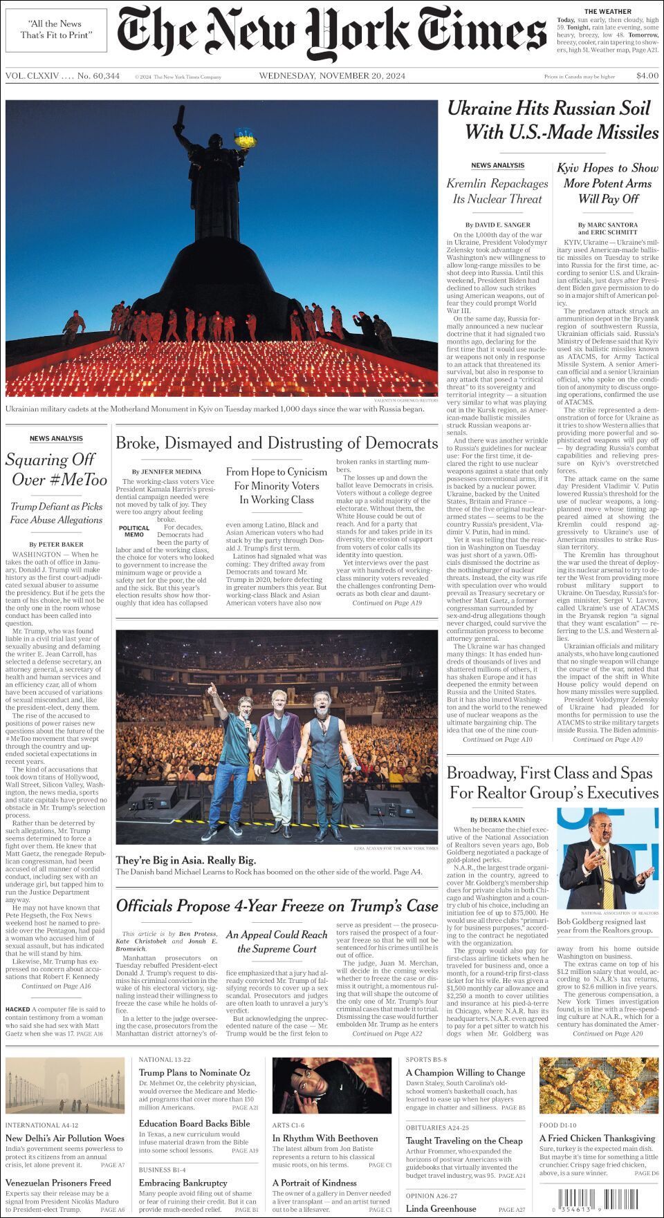 The New York Times, edición del miércoles 20 de noviembre de 2024