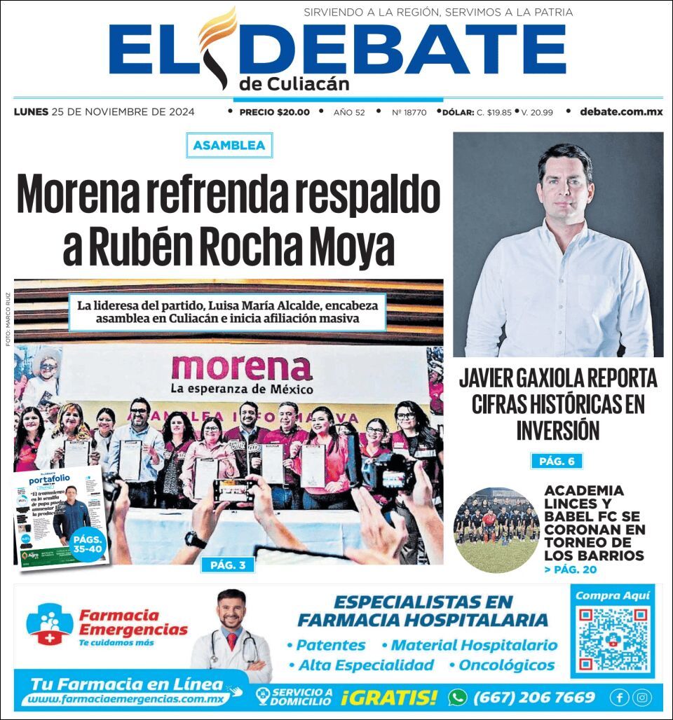 El Debate Culiacán, edición del lunes 25 de noviembre de 2024