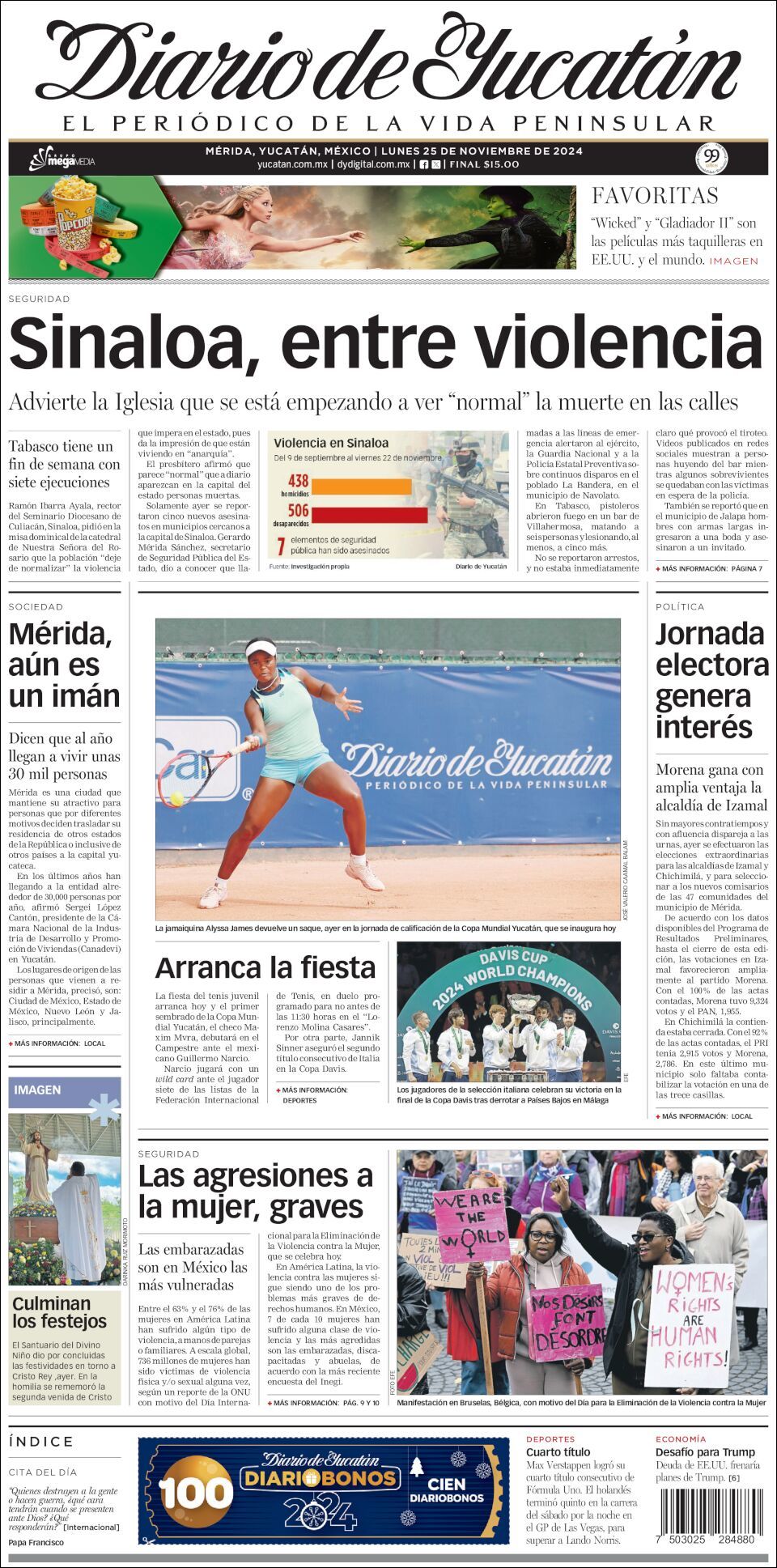 El Diario de Yucatán, edición del lunes 25 de noviembre de 2024