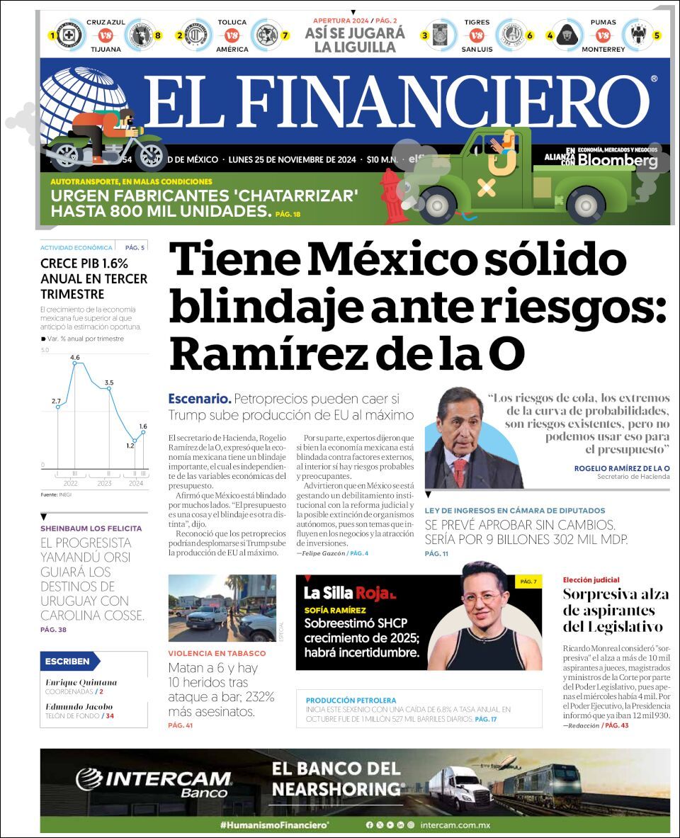 El Financiero, edición del lunes 25 de noviembre de 2024