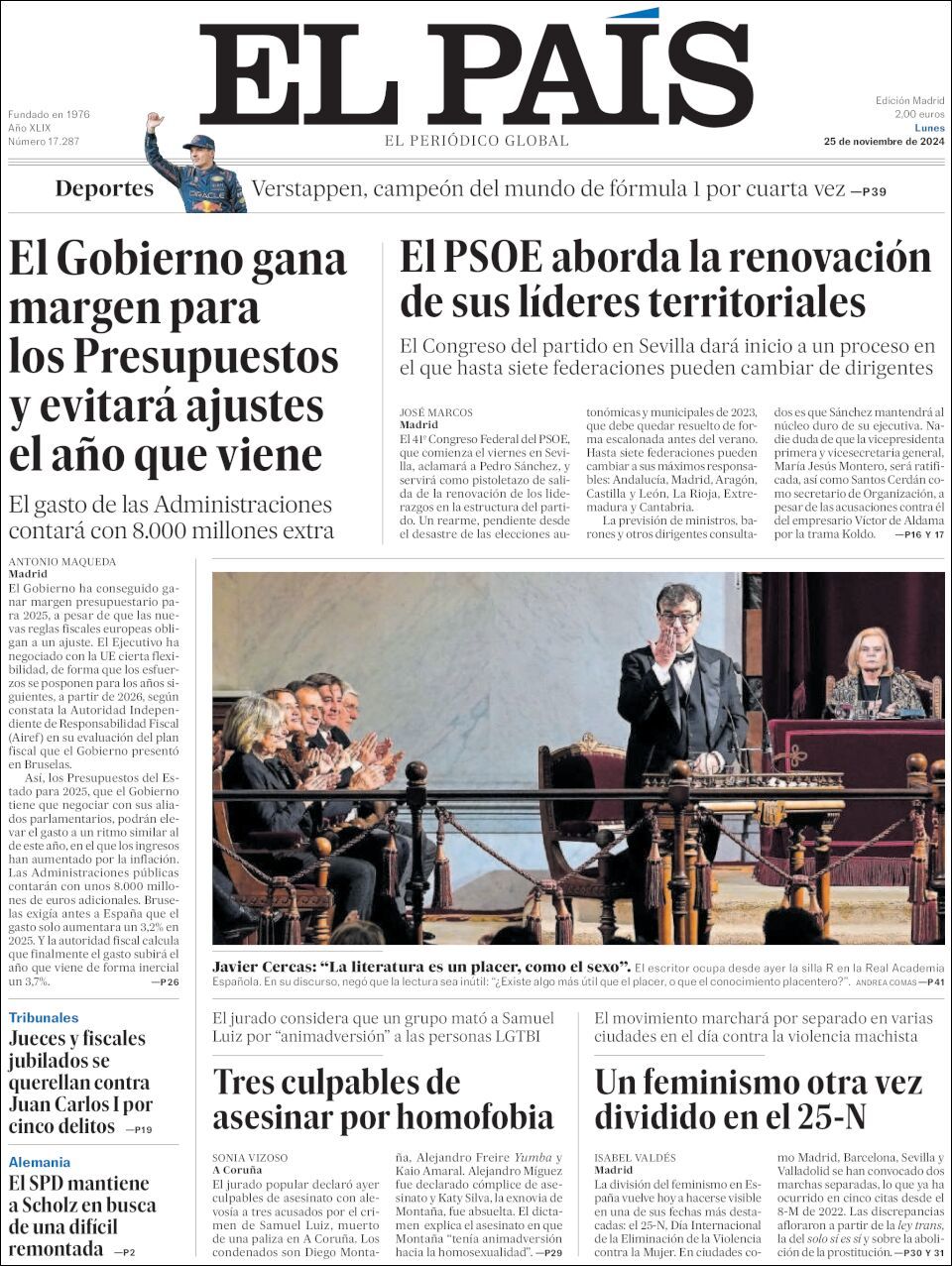 El País, edición del lunes 25 de noviembre de 2024