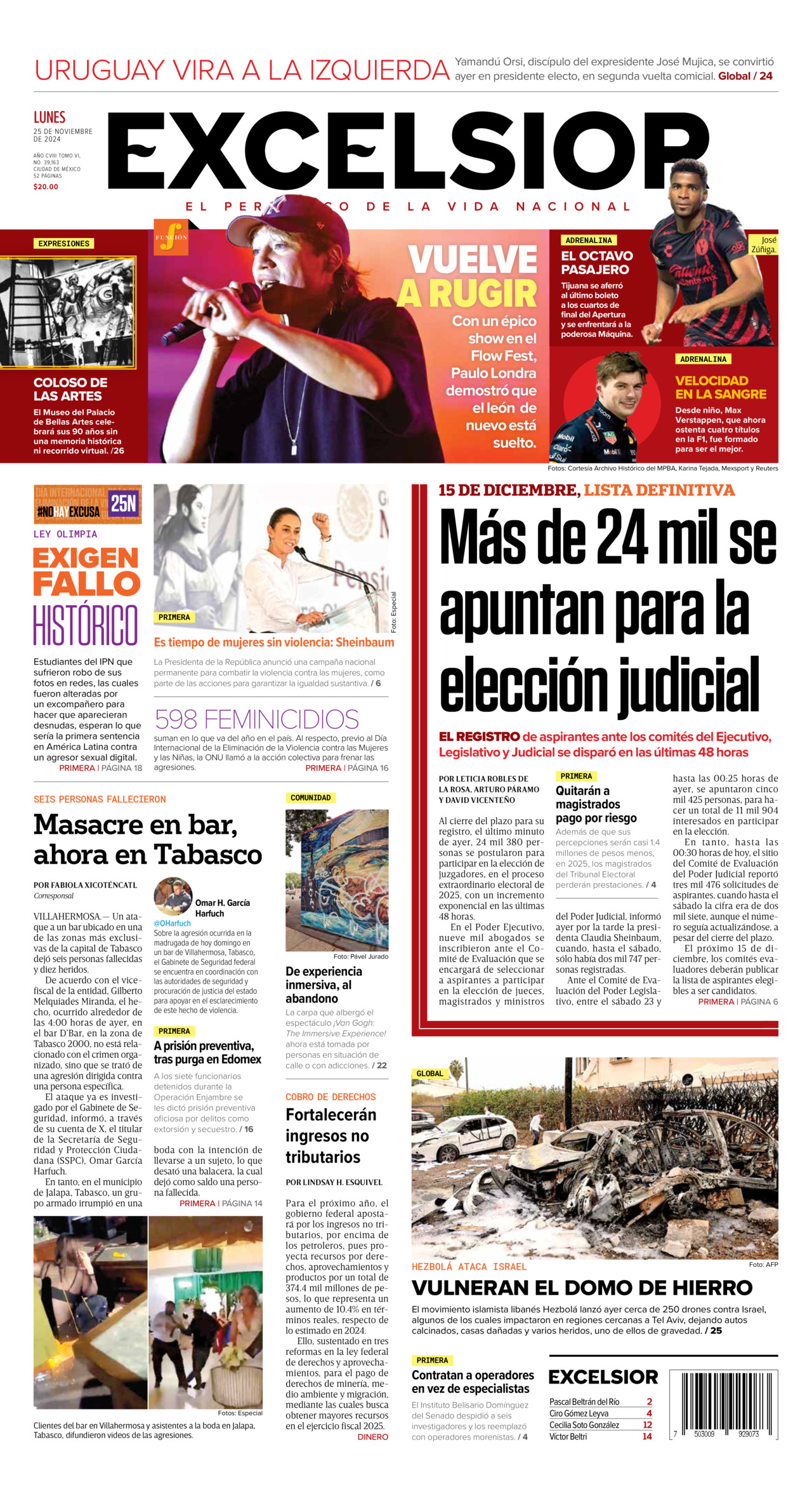 Excelsior, edición del lunes 25 de noviembre de 2024