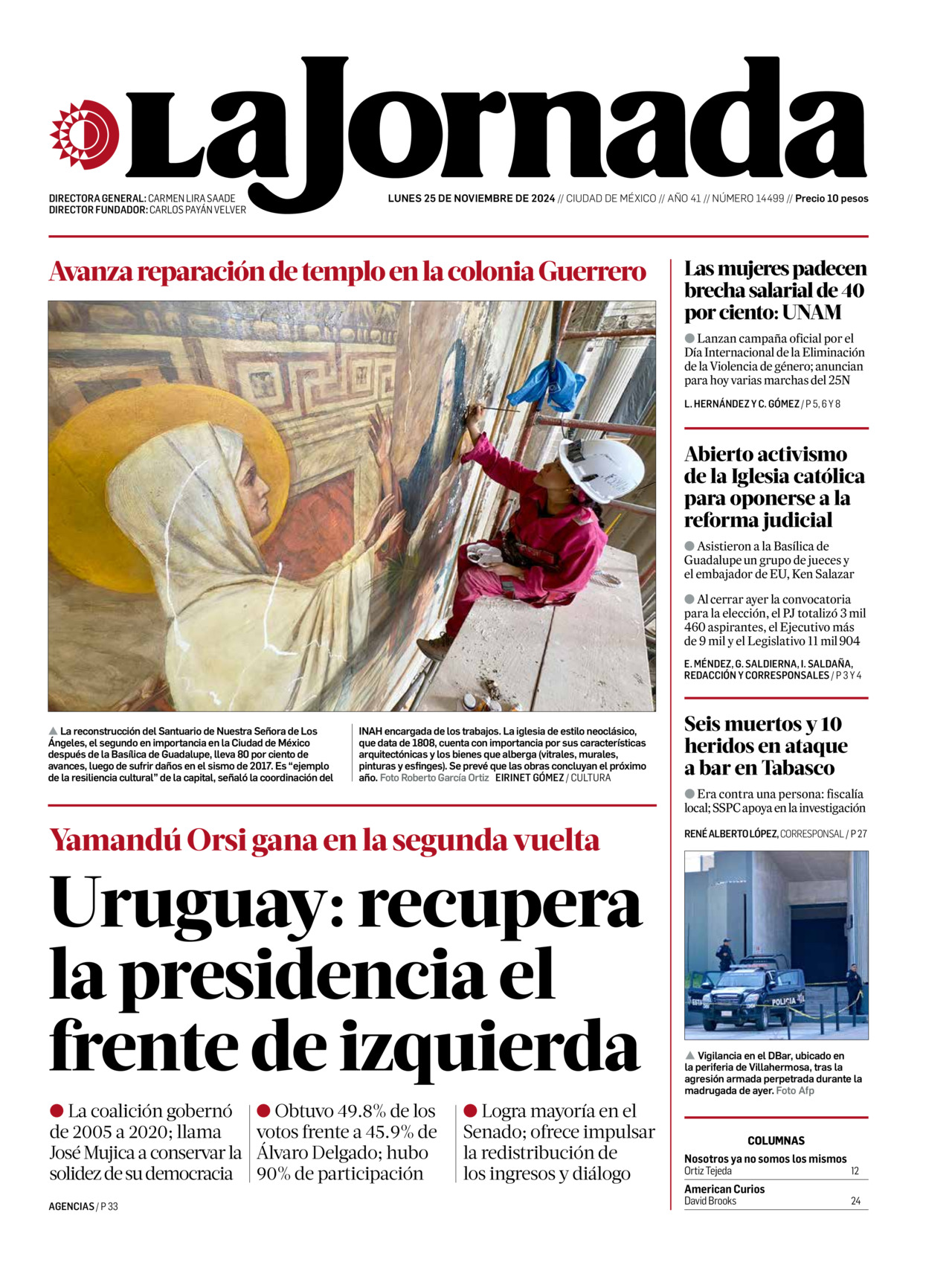 La Jornada, edición del lunes 25 de noviembre de 2024