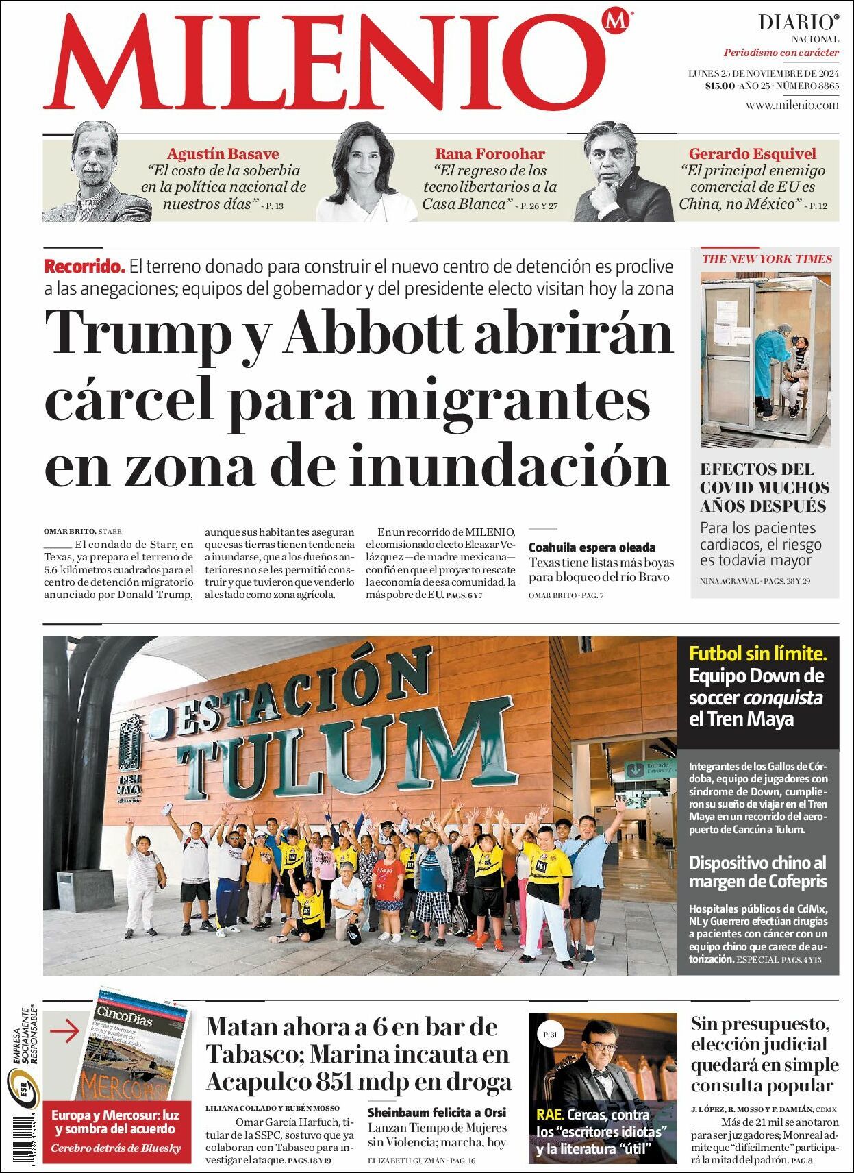 Milenio, edición del lunes 25 de noviembre de 2024