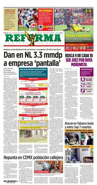 Reforma, edición del lunes 25 de noviembre de 2024