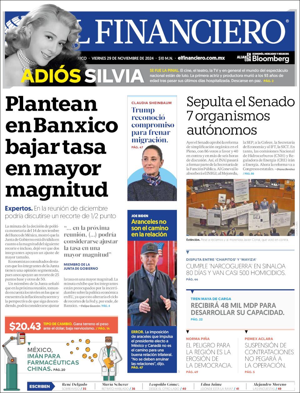 El Financiero, edición del viernes 29 de noviembre de 2024