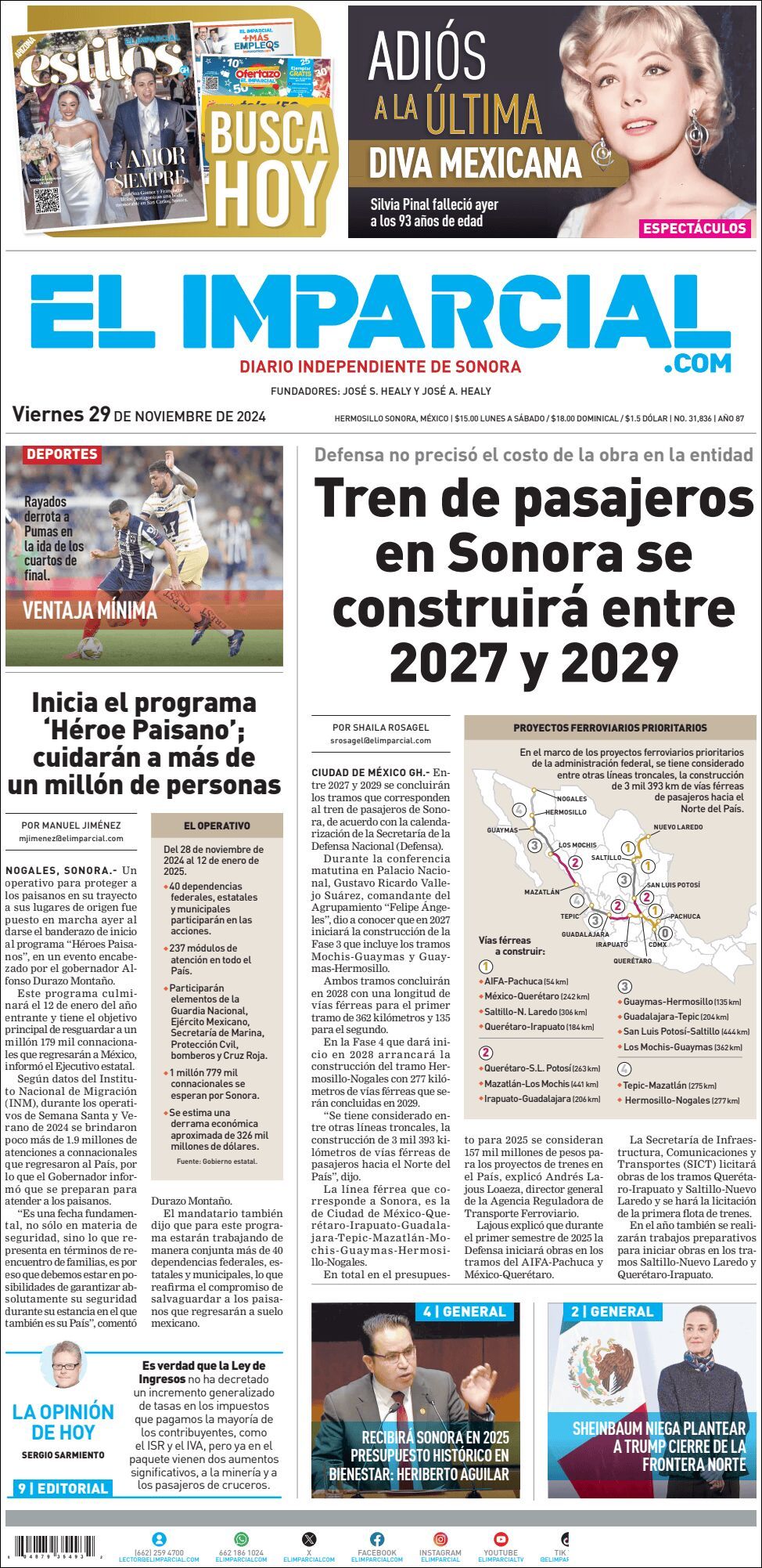 El Imparcial, edición del viernes 29 de noviembre de 2024