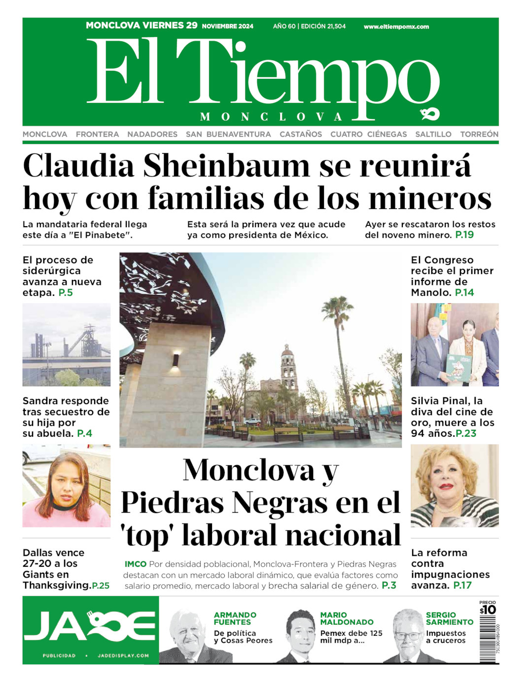 El Tiempo Monclova, edición del viernes 29 de noviembre de 2024