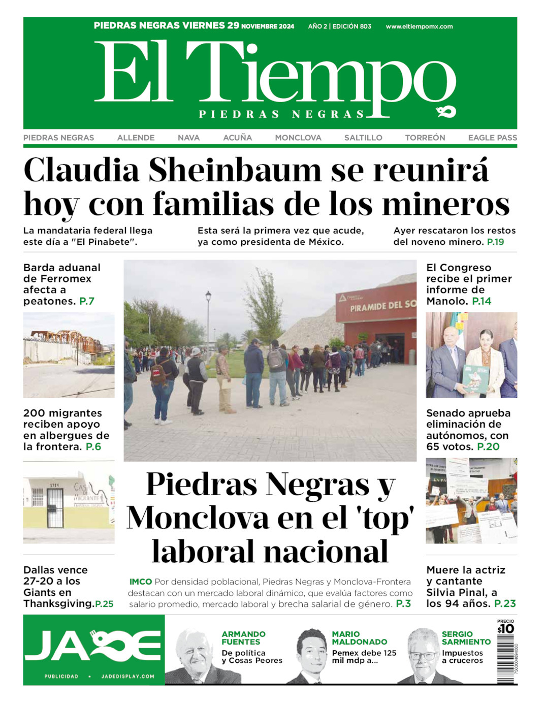 El Tiempo Piedras Negras, edición del viernes 29 de noviembre de 2024