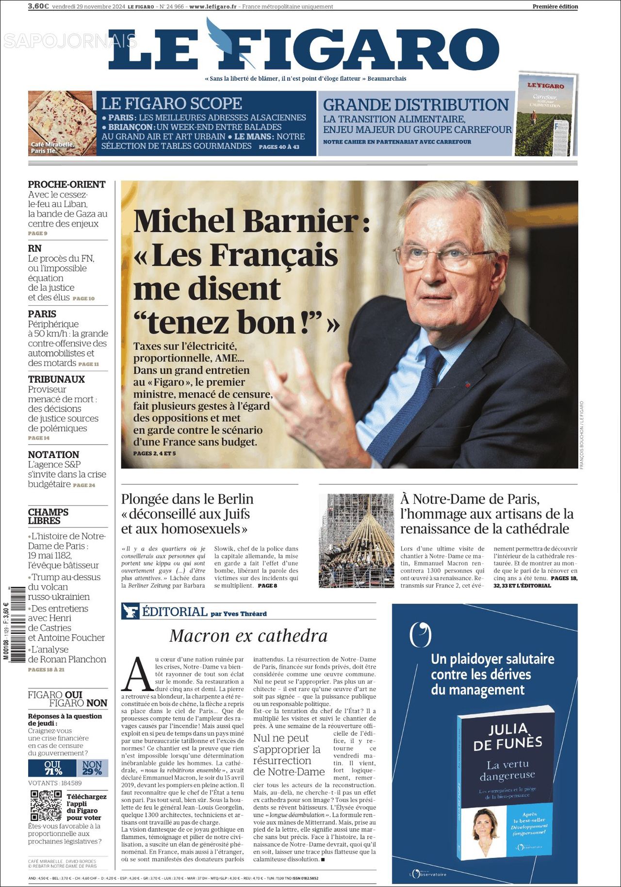 Le Figaro, edición del viernes 29 de noviembre de 2024