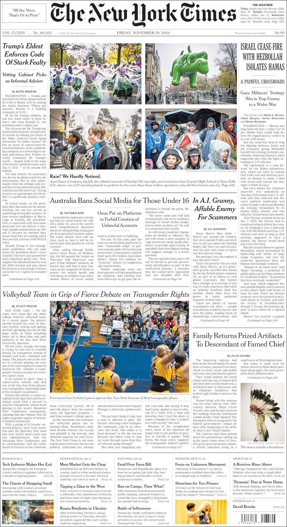 The New York Times, edición del viernes 29 de noviembre de 2024