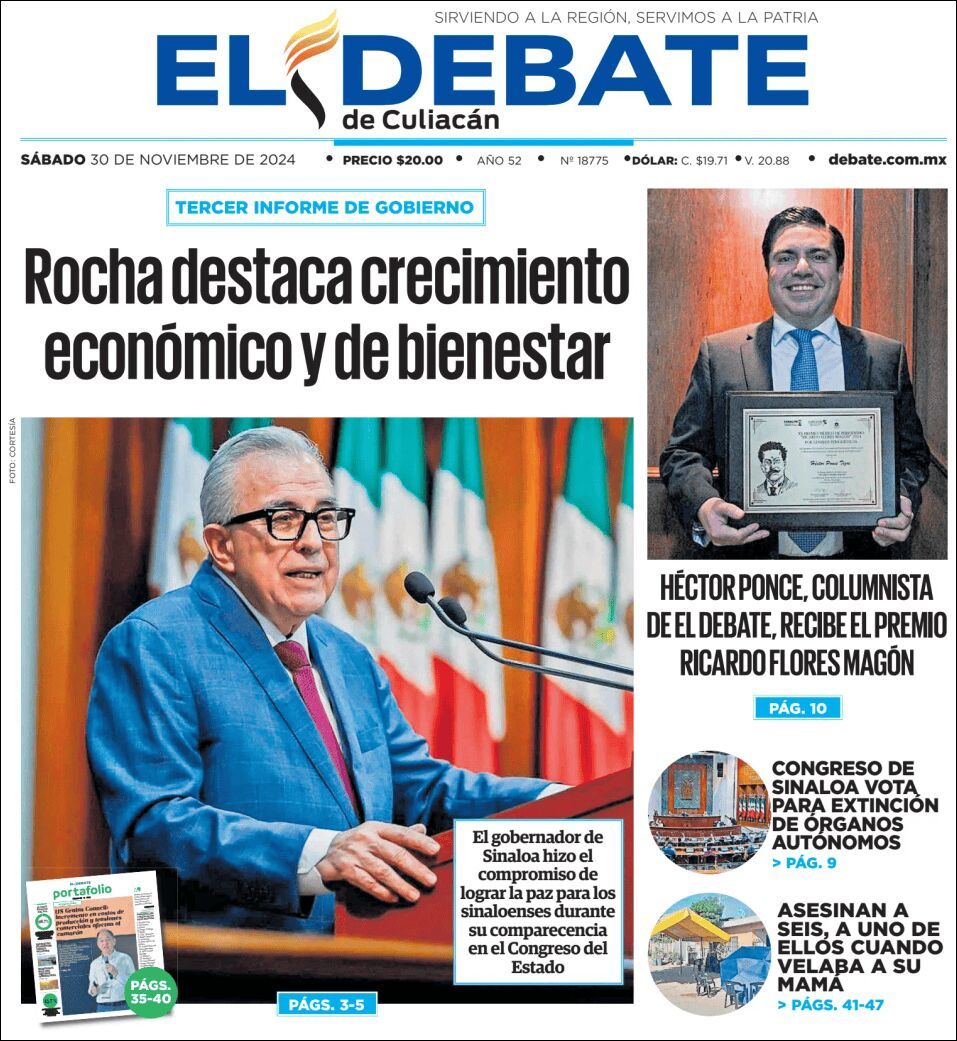 El Debate Culiacán, edición del sábado 30 de noviembre de 2024