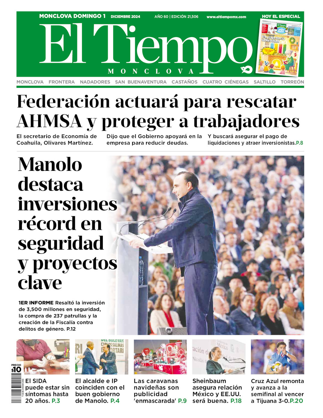 El Tiempo Monclova, edición del domingo 01 de diciembre de 2024