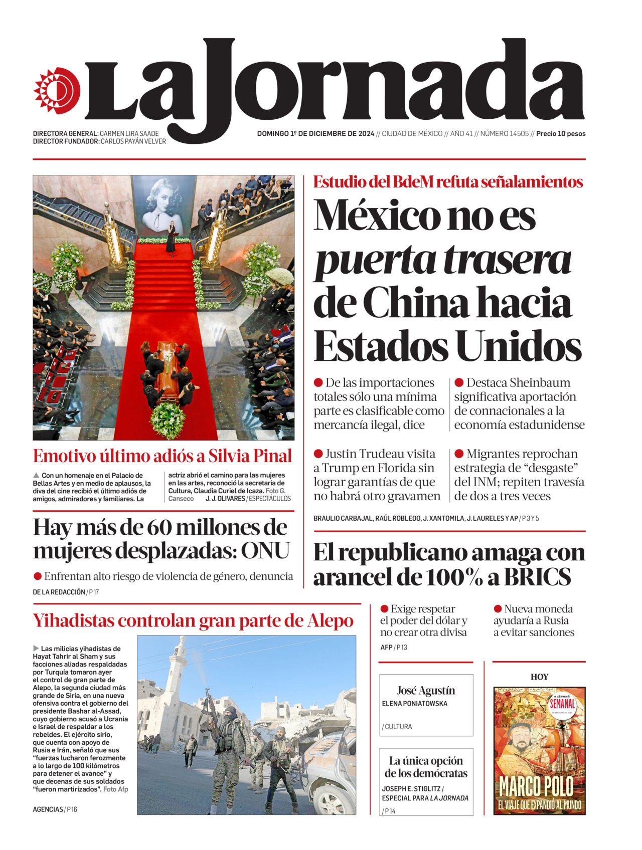 La Jornada, edición del domingo 01 de diciembre de 2024