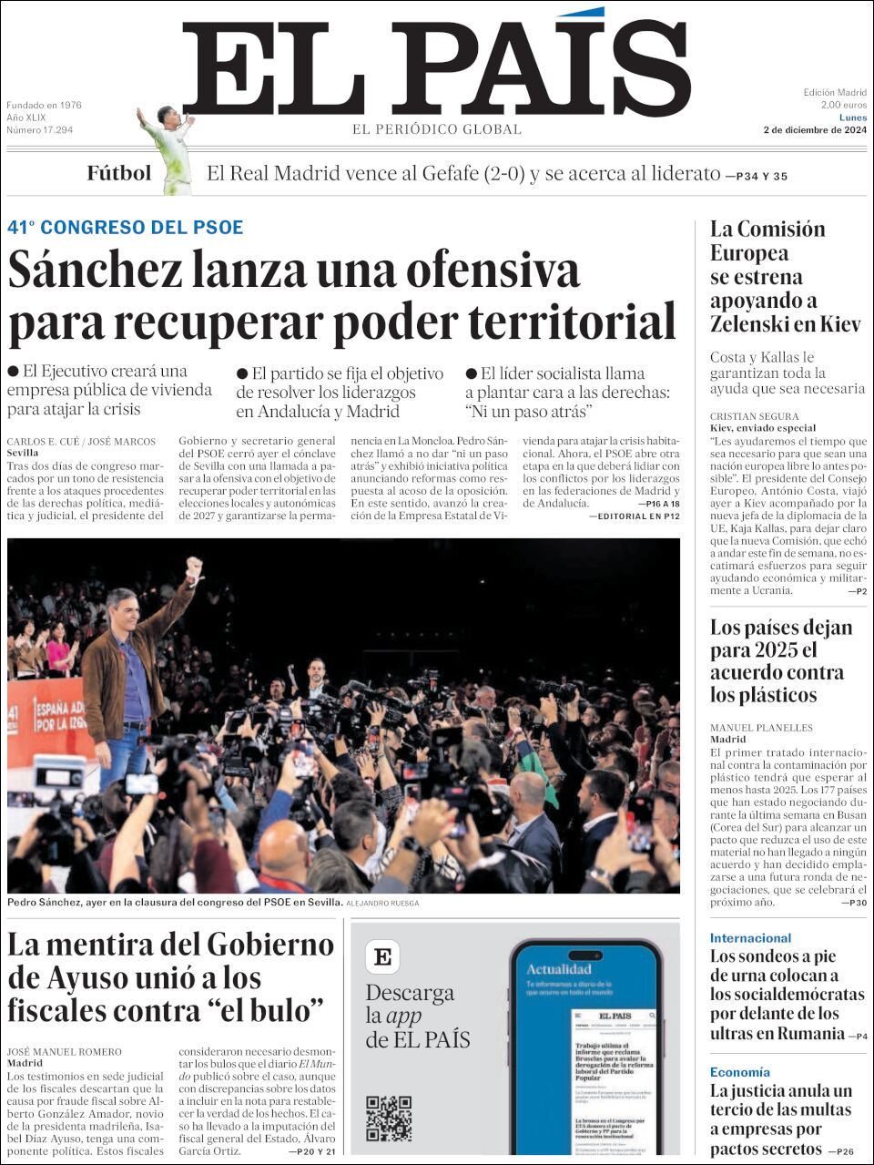 El País, edición del lunes 02 de diciembre de 2024