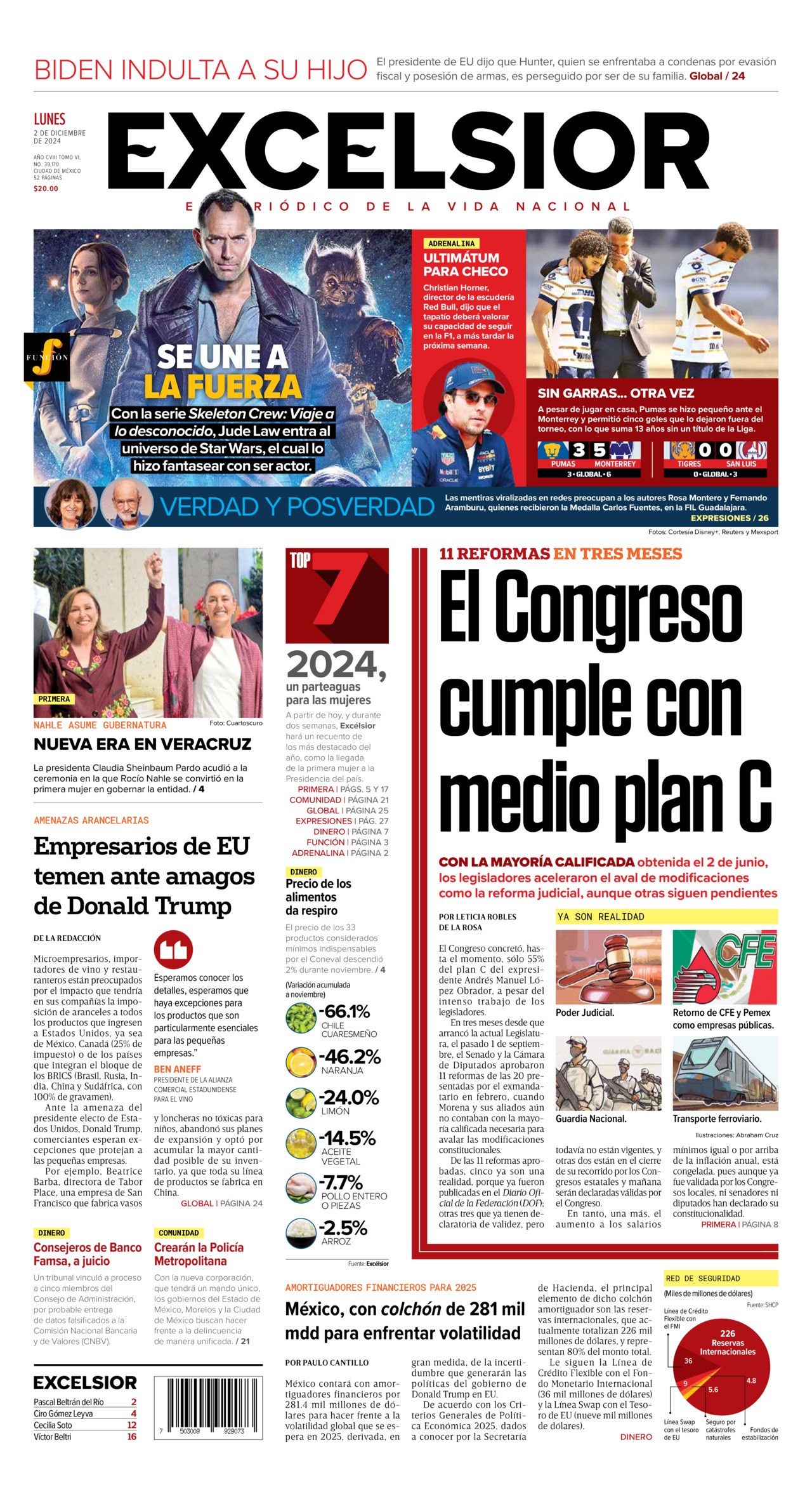 Excelsior, edición del lunes 02 de diciembre de 2024