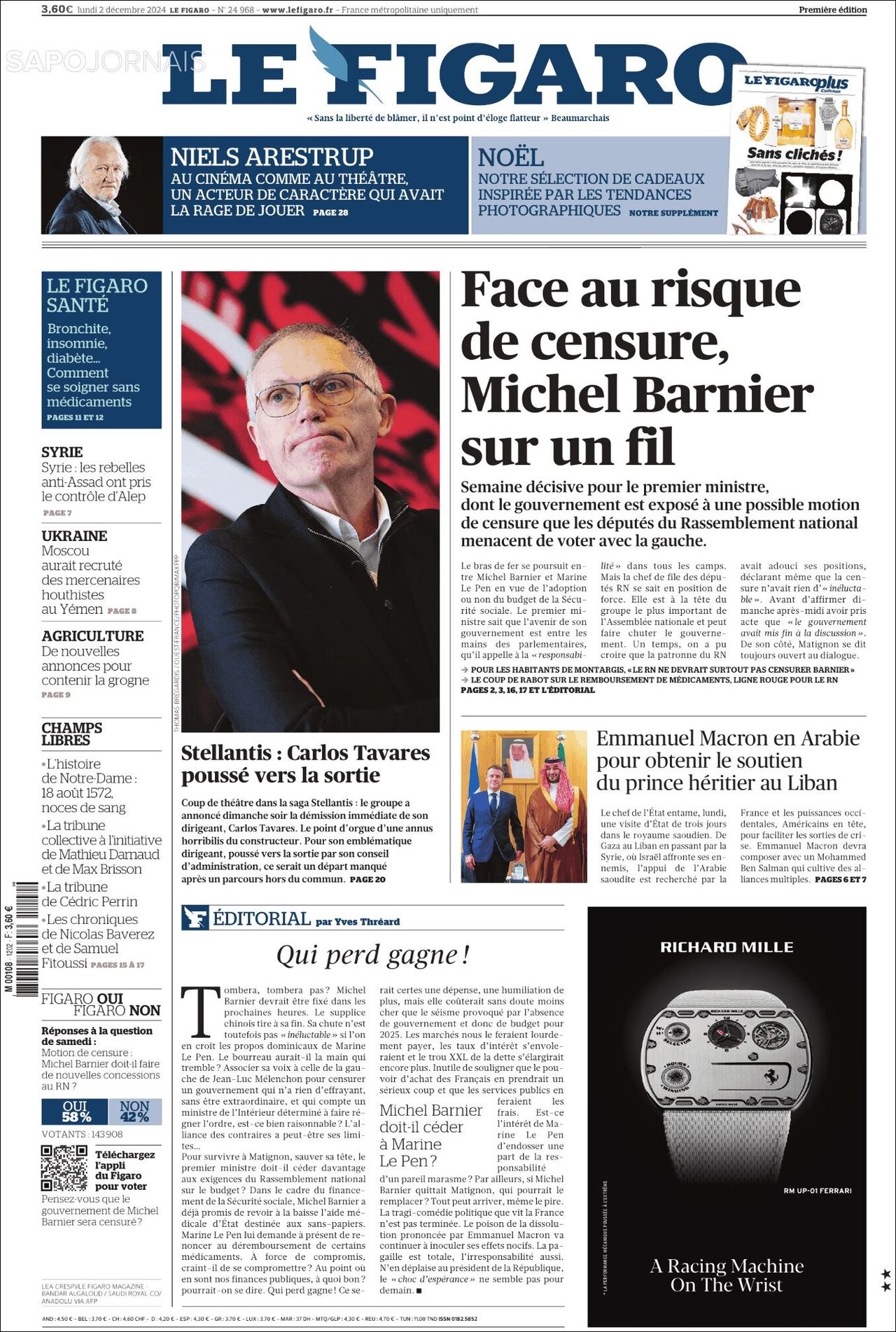 Le Figaro, edición del lunes 02 de diciembre de 2024