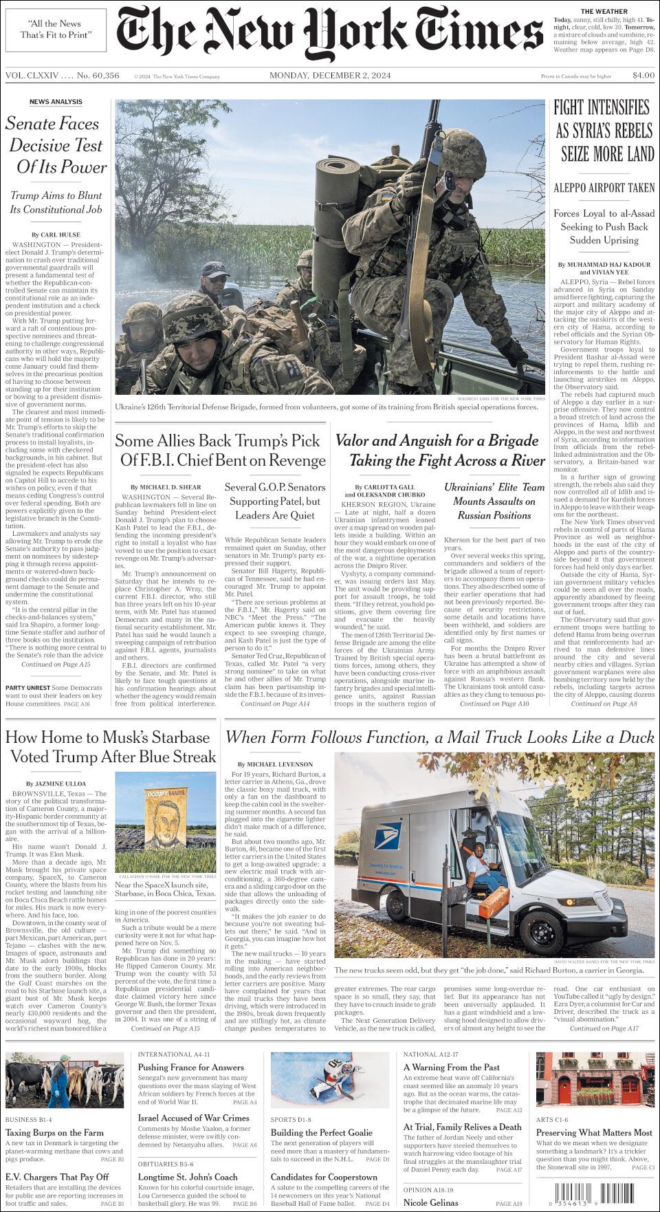 The New York Times, edición del lunes 02 de diciembre de 2024