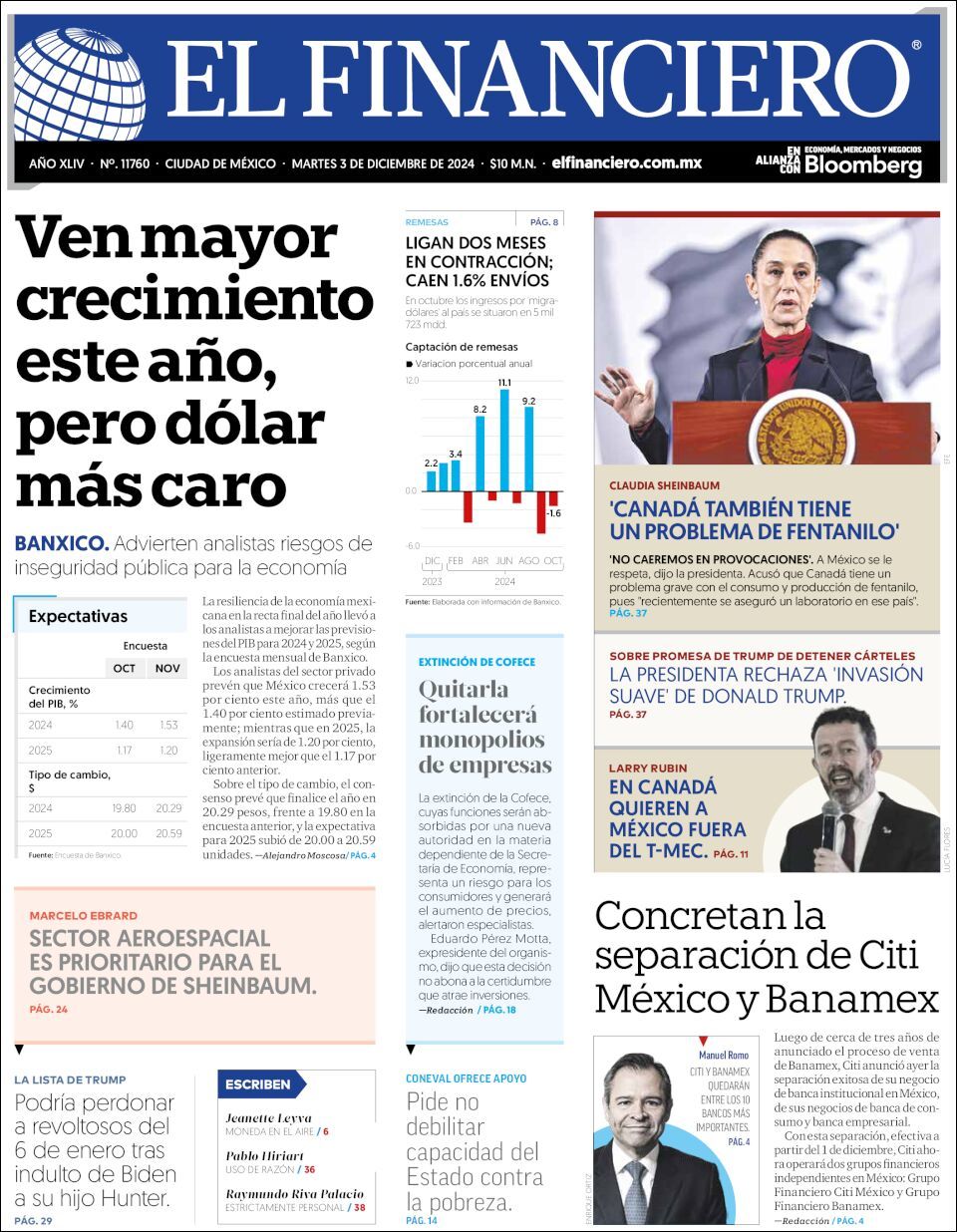 El Financiero, edición del martes 03 de diciembre de 2024