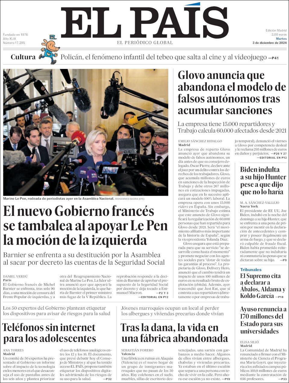 El País, edición del martes 03 de diciembre de 2024