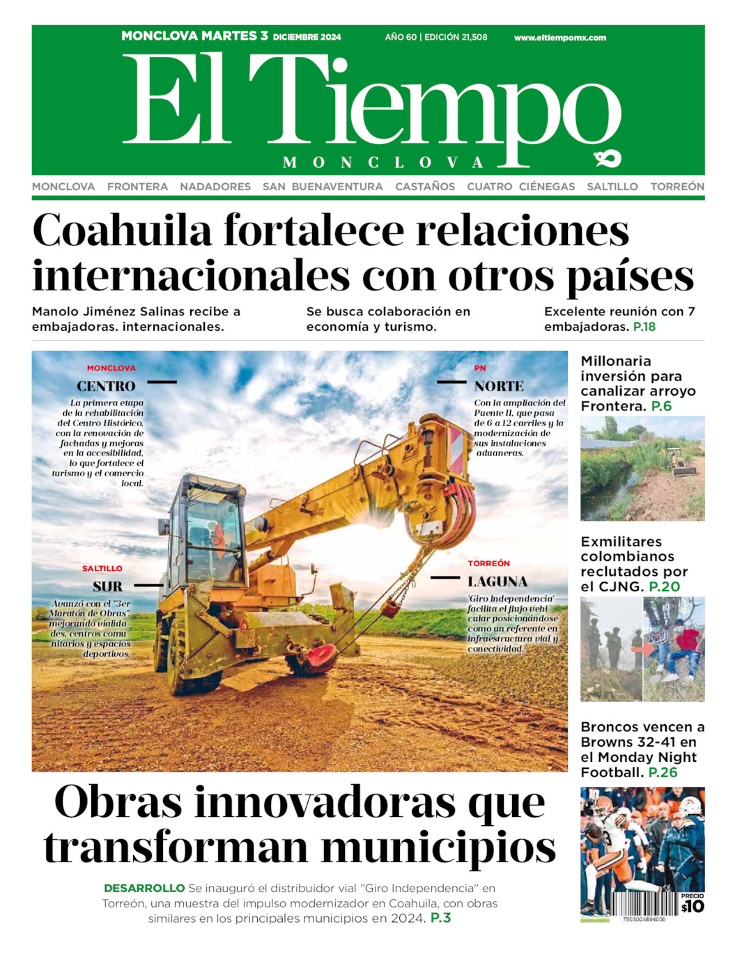 El Tiempo Monclova, edición del martes 03 de diciembre de 2024