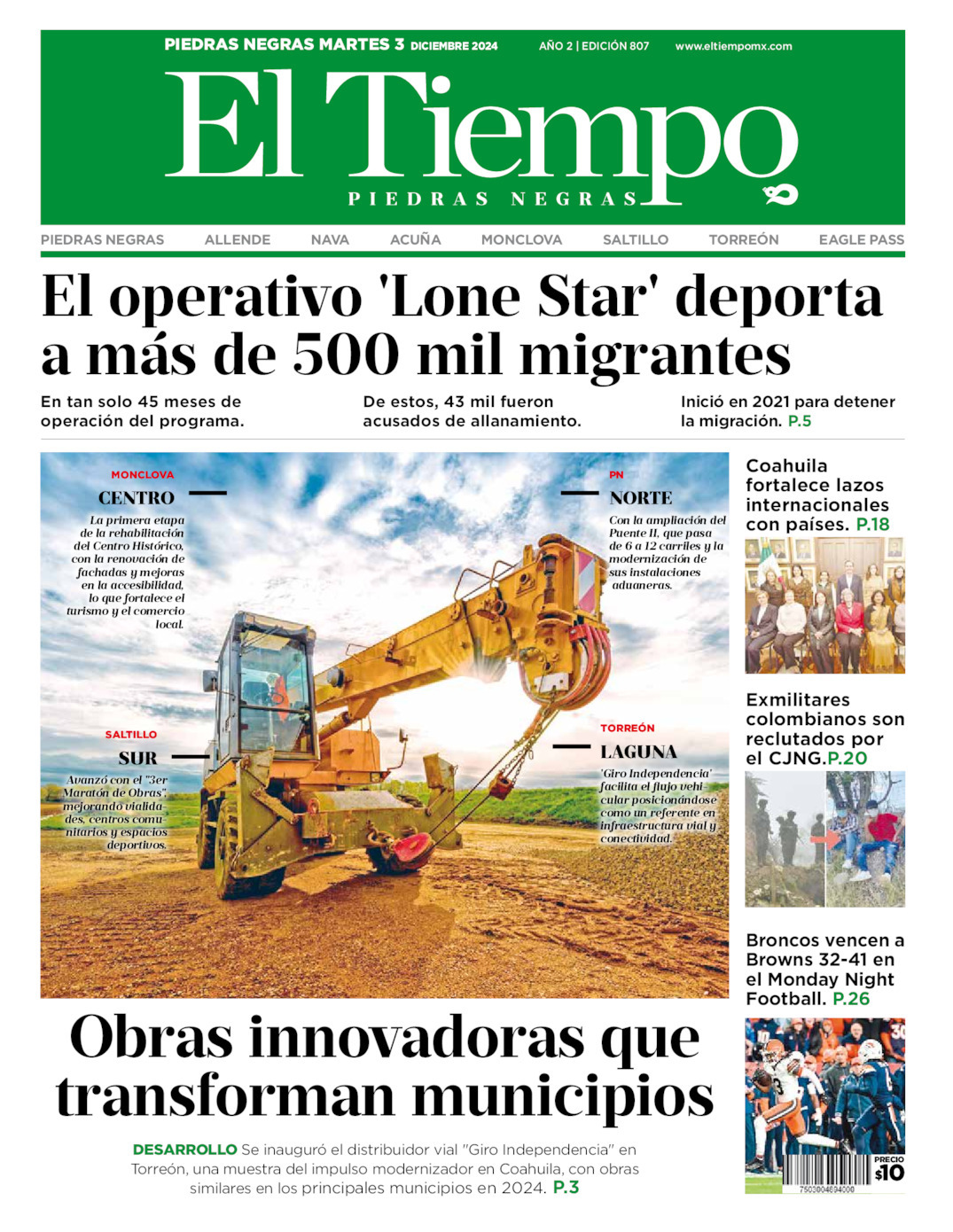 El Tiempo Piedras Negras, edición del martes 03 de diciembre de 2024