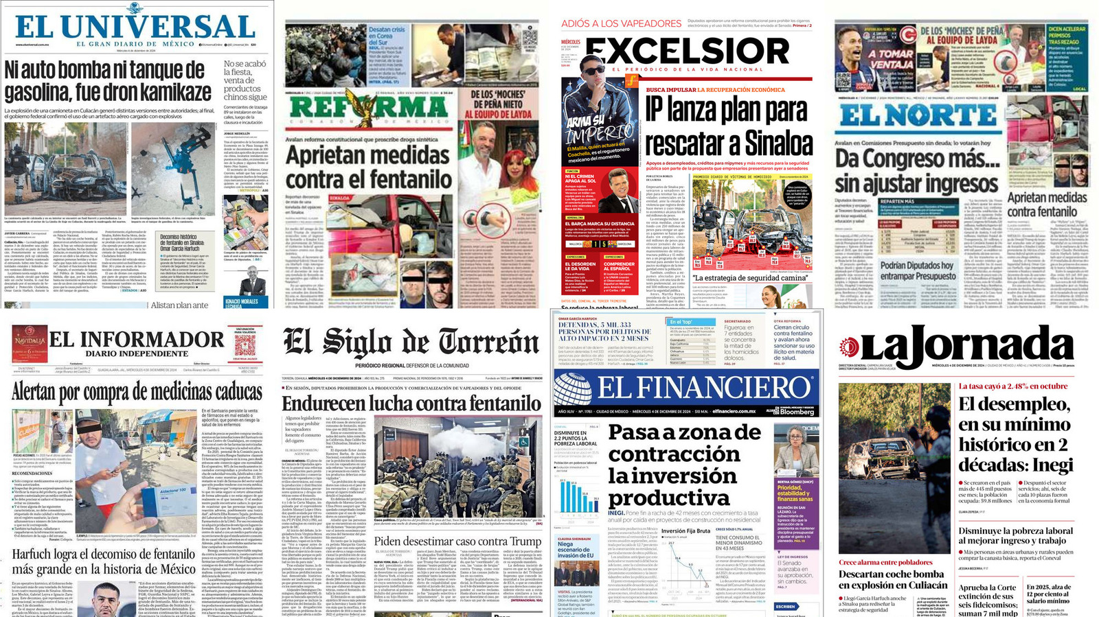 Portadas de periódicos impresos más importantes de México hoy