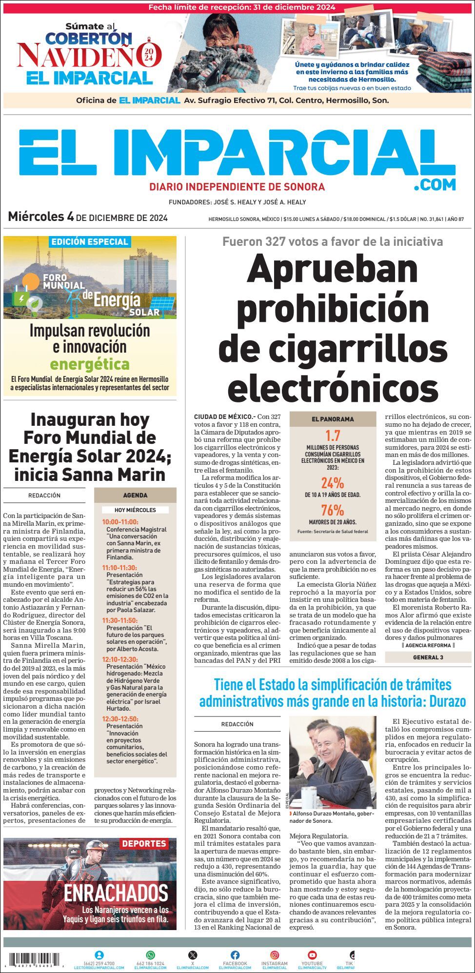 El Imparcial, edición del miércoles 04 de diciembre de 2024