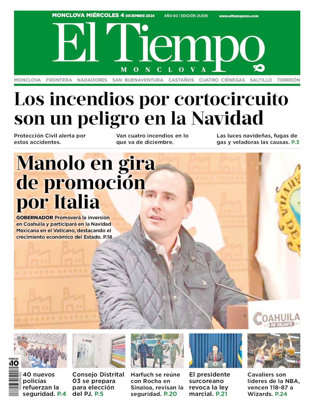 El Tiempo Monclova, edición del miércoles 04 de diciembre de 2024