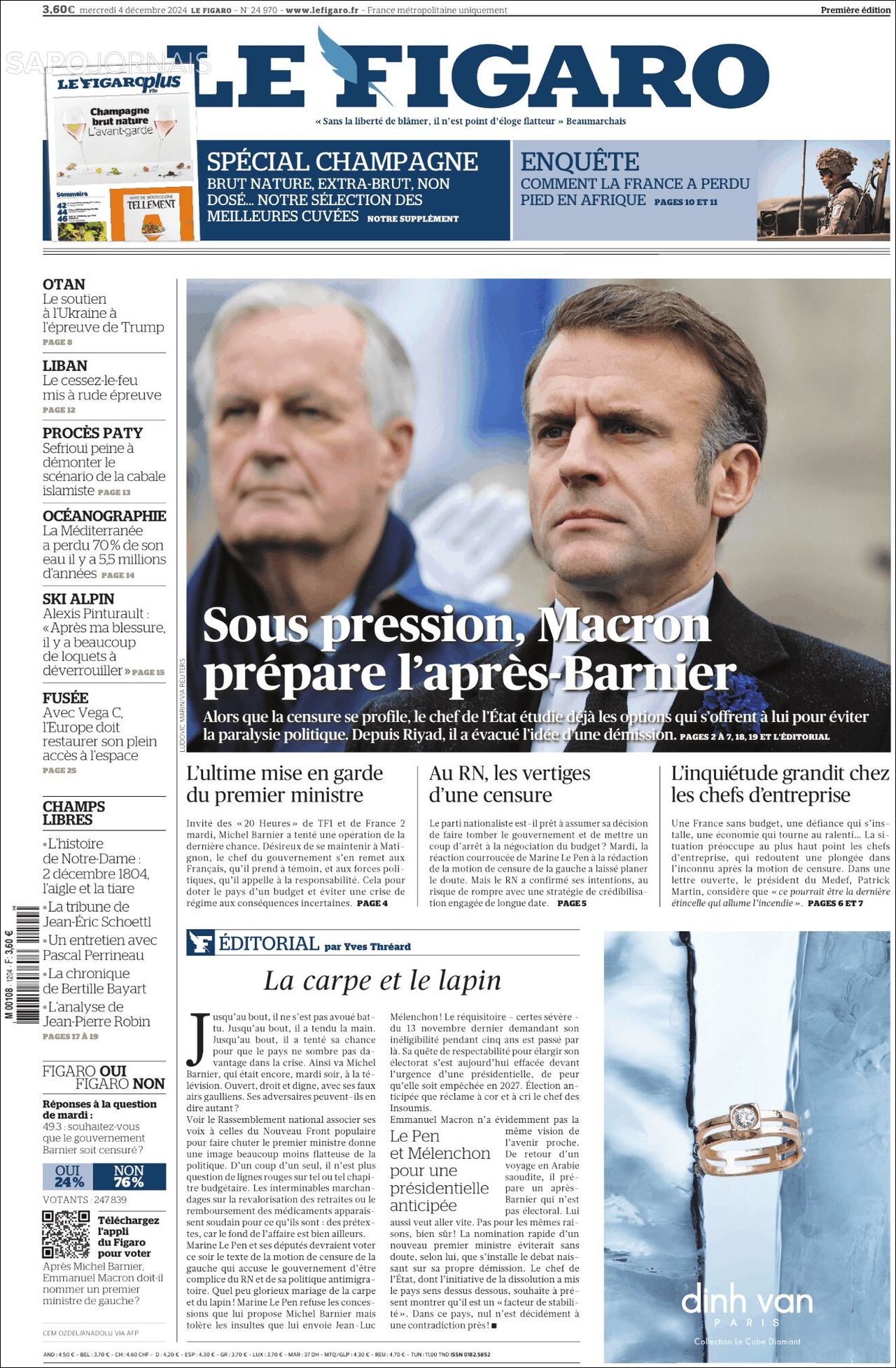 Le Figaro, edición del miércoles 04 de diciembre de 2024