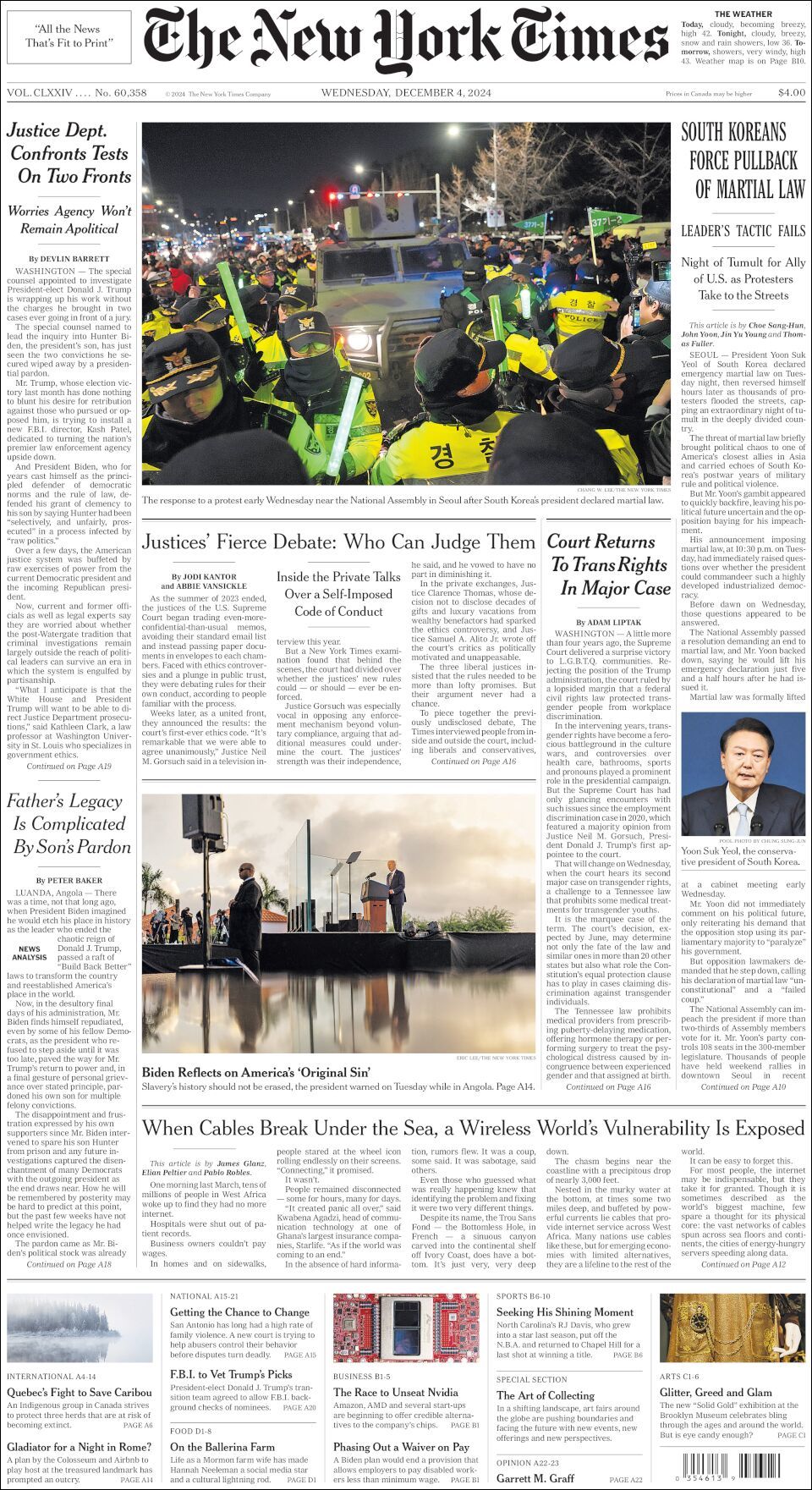 The New York Times, edición del miércoles 04 de diciembre de 2024