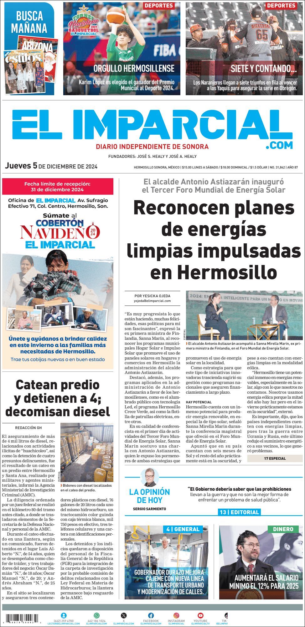 El Imparcial, edición del jueves 05 de diciembre de 2024