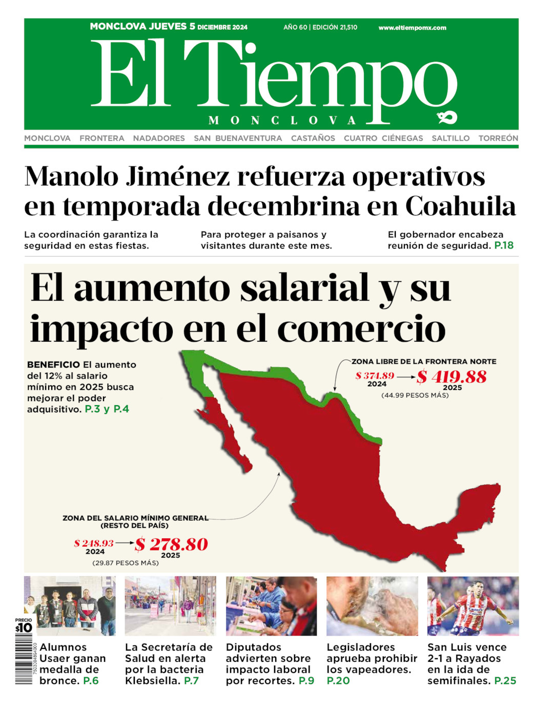 El Tiempo Monclova, edición del jueves 05 de diciembre de 2024