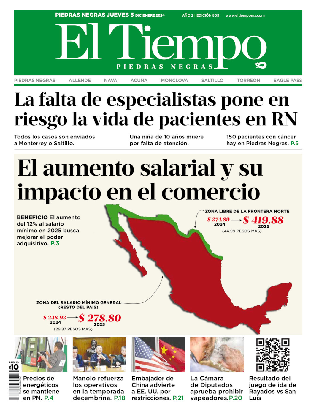 El Tiempo Piedras Negras, edición del jueves 05 de diciembre de 2024