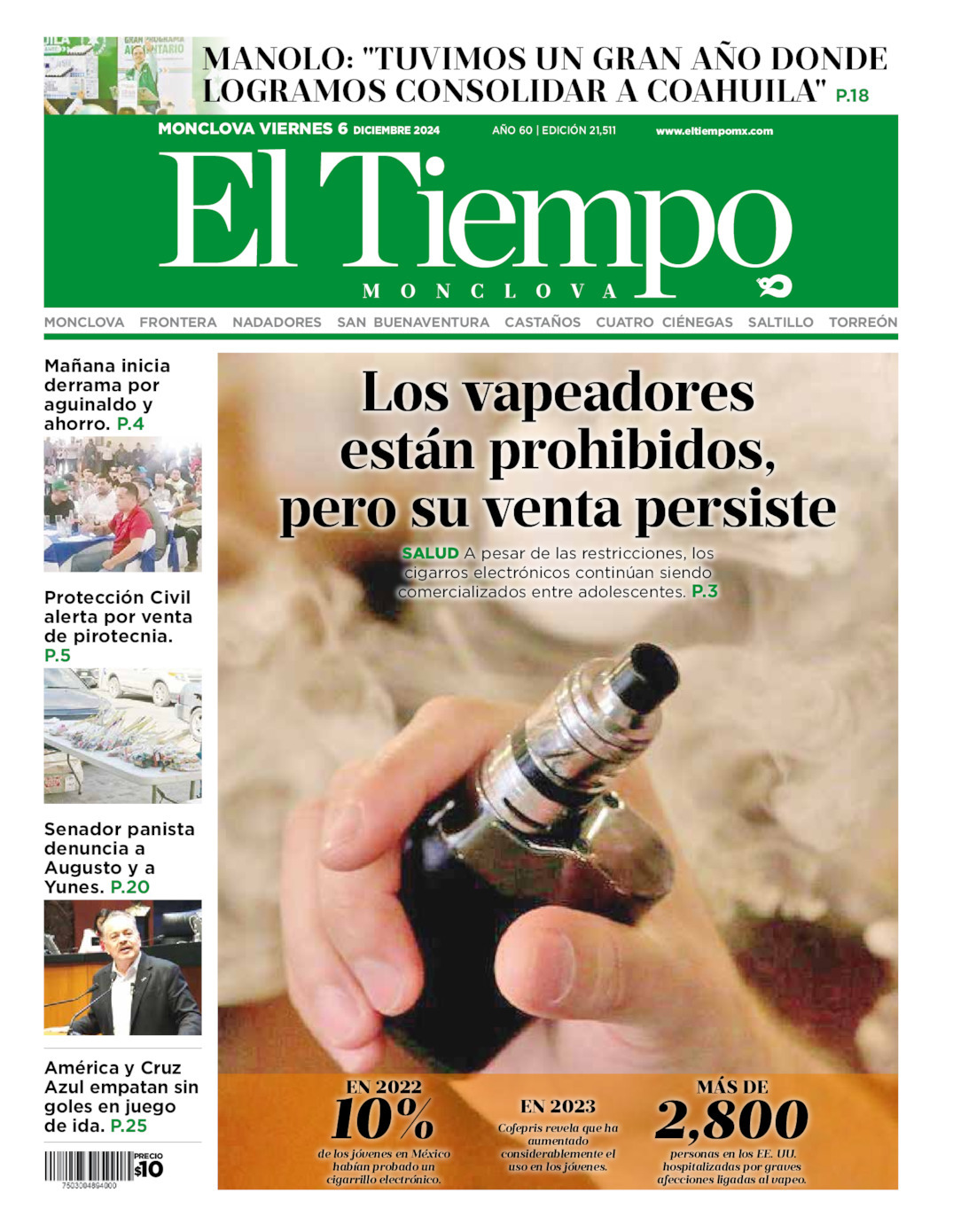 El Tiempo Monclova, edición del viernes 06 de diciembre de 2024