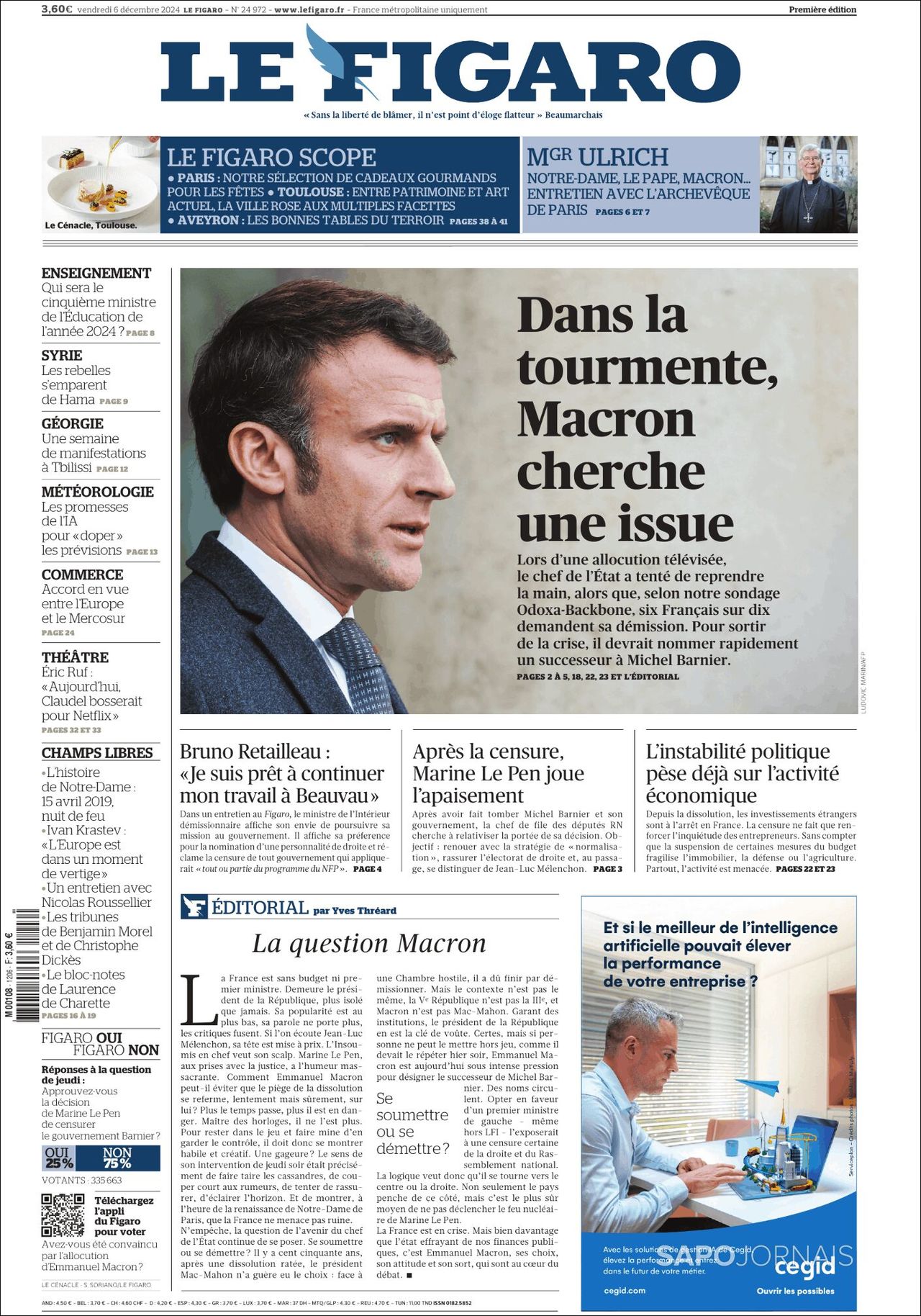 Le Figaro, edición del viernes 06 de diciembre de 2024