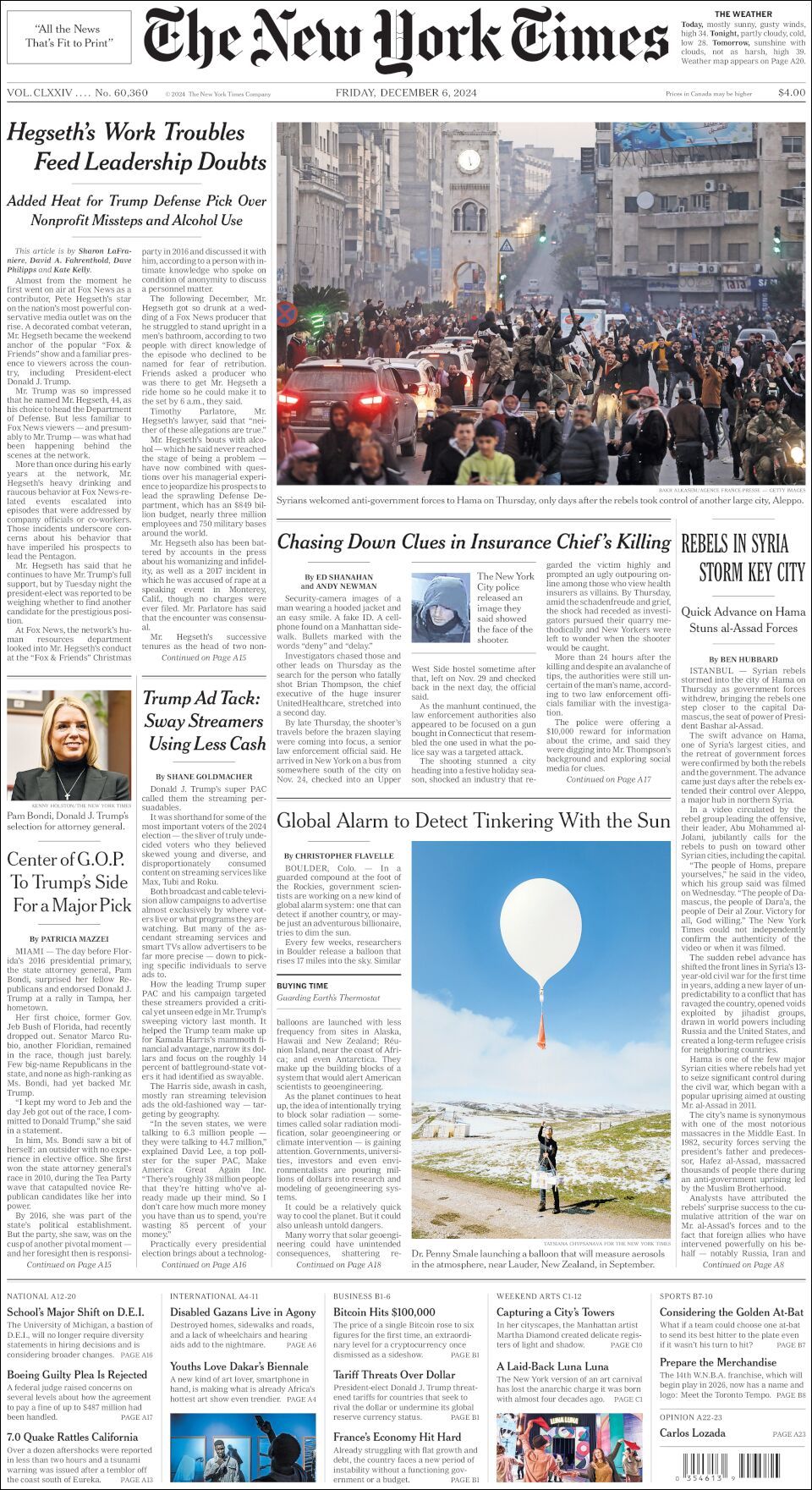 The New York Times, edición del viernes 06 de diciembre de 2024