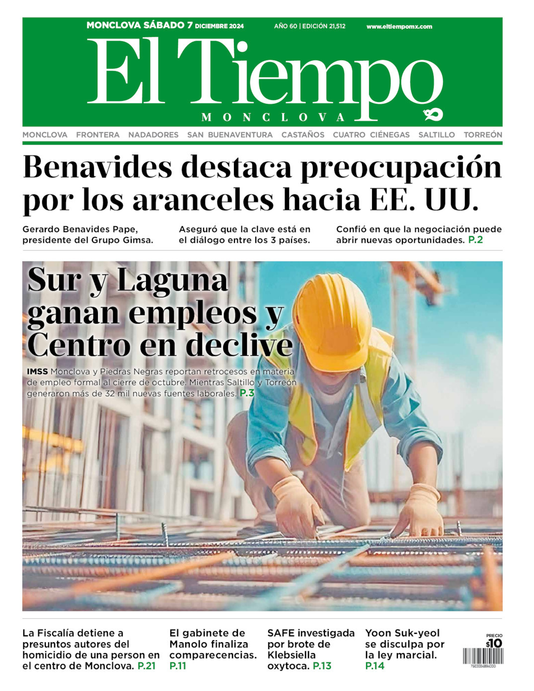 El Tiempo Monclova, edición del sábado 07 de diciembre de 2024