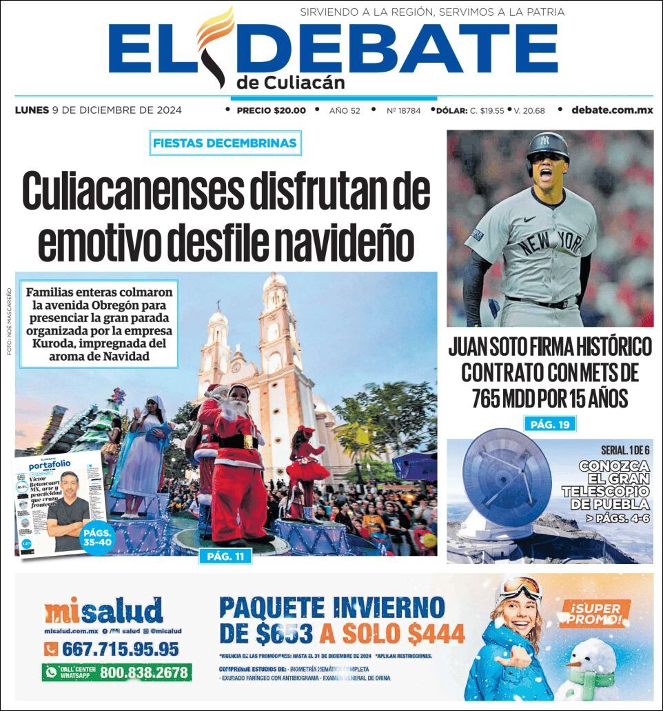 El Debate Culiacán, edición del lunes 09 de diciembre de 2024