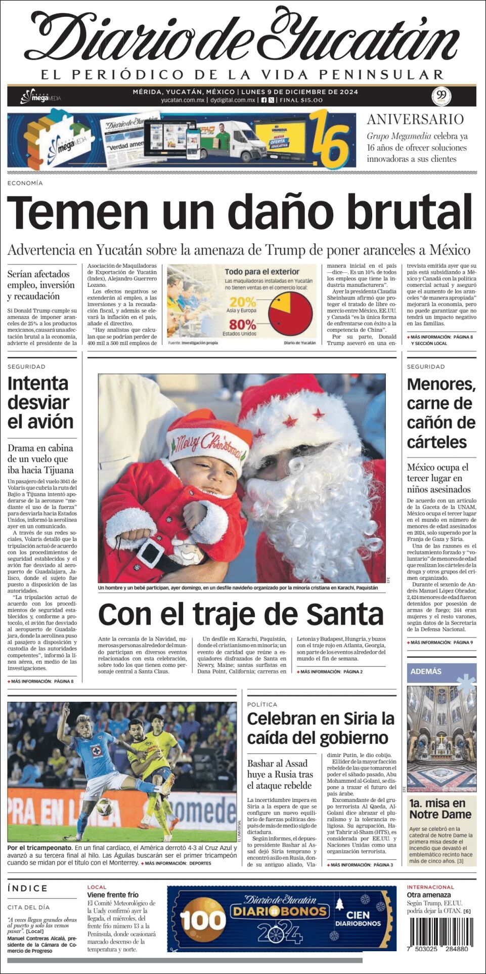 El Diario de Yucatán, edición del lunes 09 de diciembre de 2024