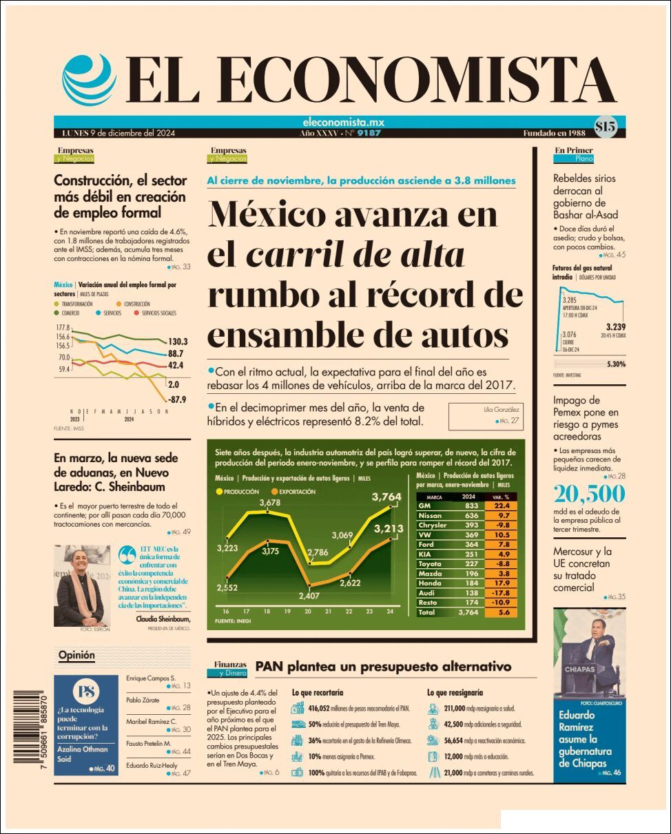 El Economista, edición del lunes 09 de diciembre de 2024