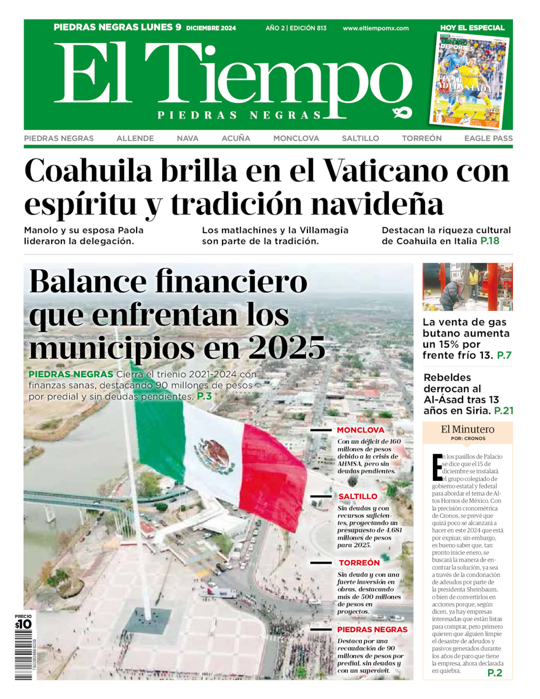 El Tiempo Piedras Negras, edición del lunes 09 de diciembre de 2024