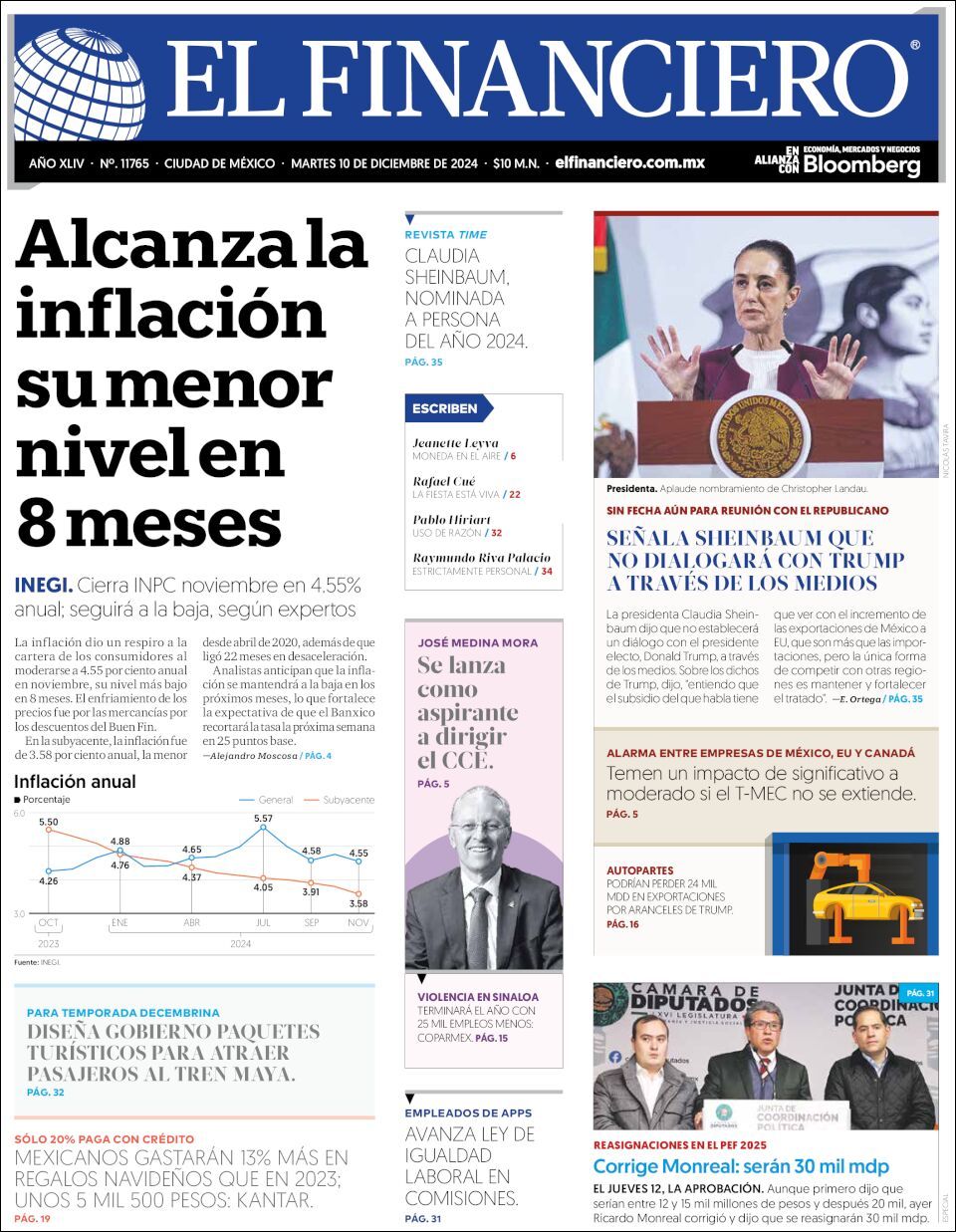 El Financiero, edición del martes 10 de diciembre de 2024