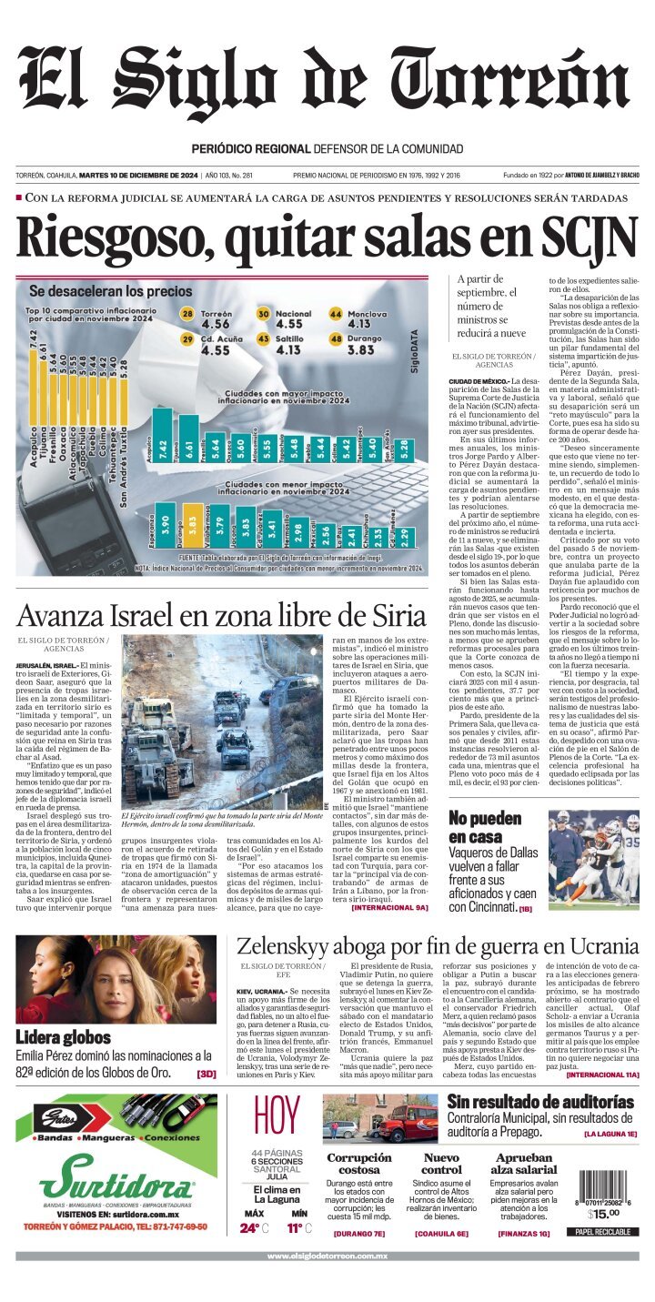 El Siglo de Torreón, edición del martes 10 de diciembre de 2024