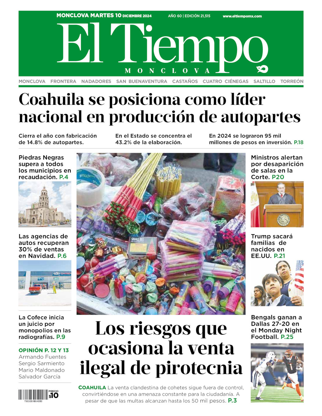 El Tiempo Monclova, edición del martes 10 de diciembre de 2024