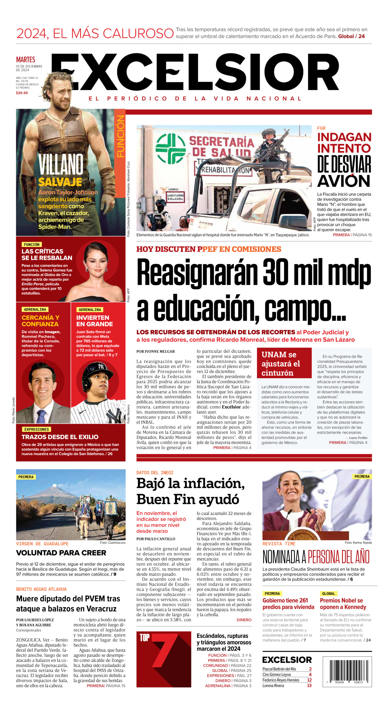 Excelsior, edición del martes 10 de diciembre de 2024