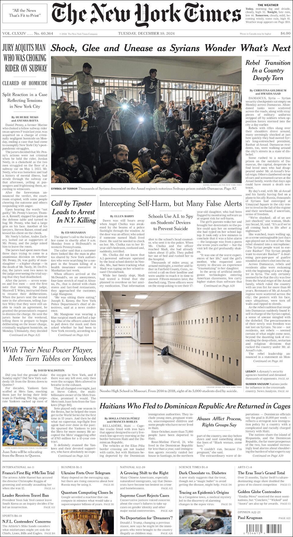 The New York Times, edición del martes 10 de diciembre de 2024